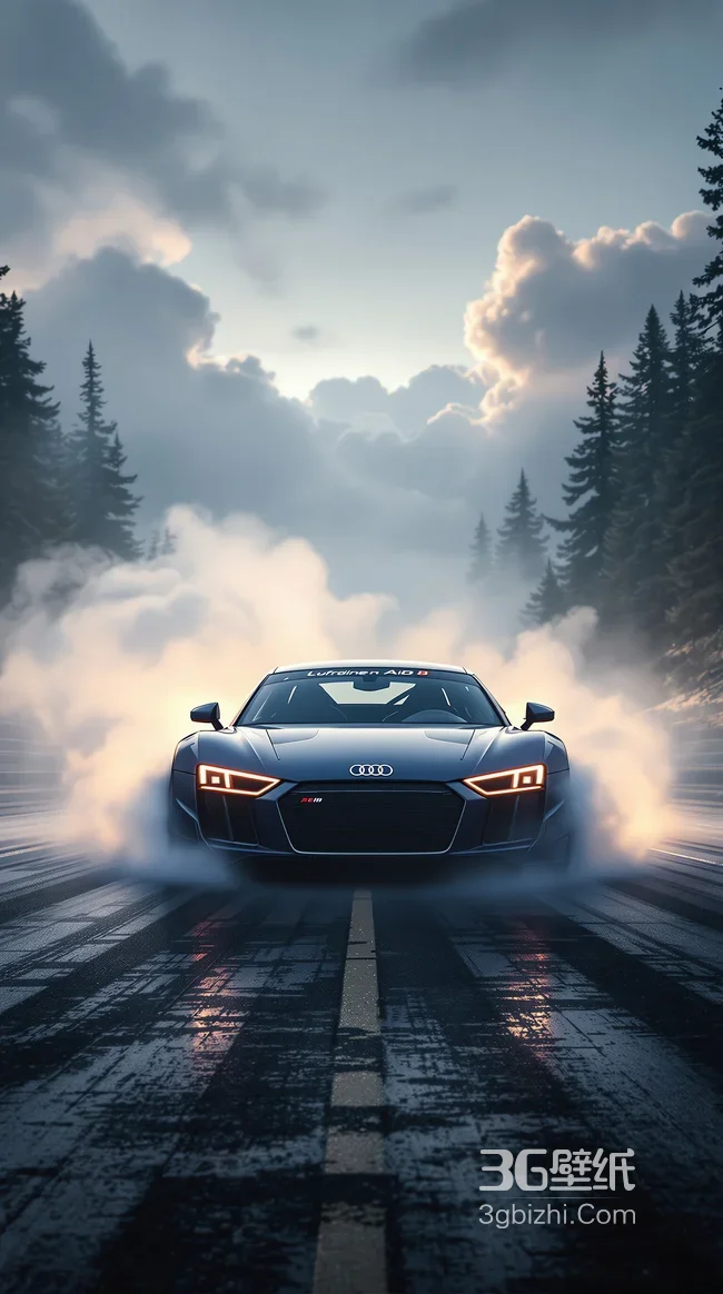 奥迪R8驰骋林间雾路晨曦图1