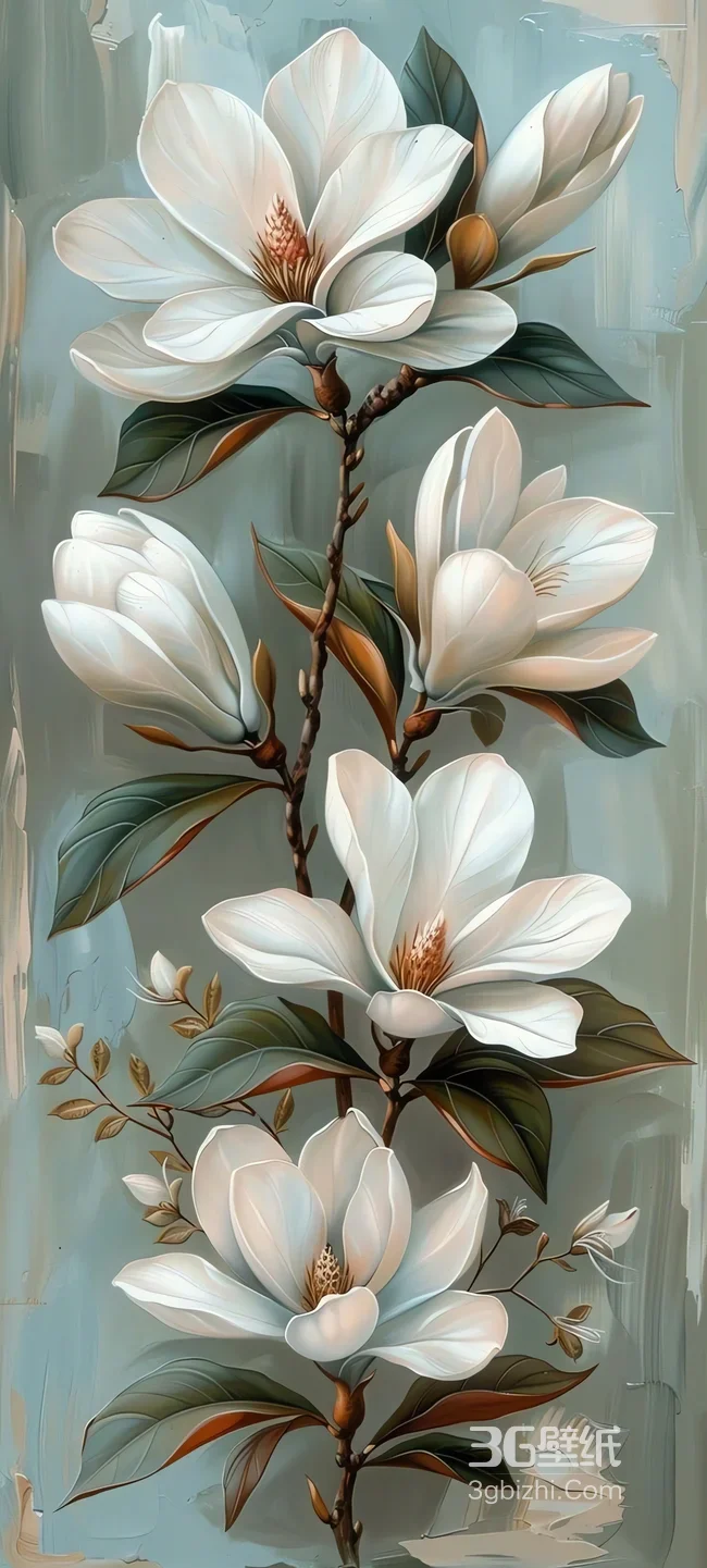 手绘玉兰花油画 清新淡雅花卉艺术作品1