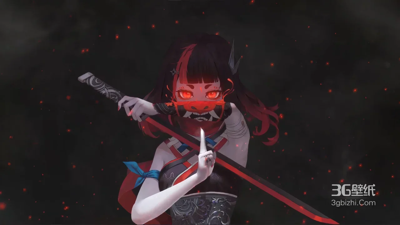 动漫红发女武士持红刃战斗场景1