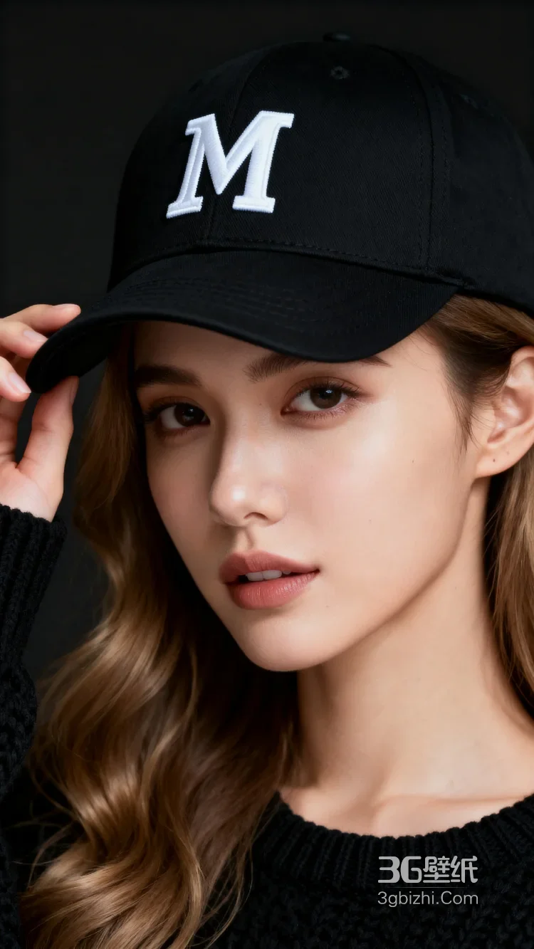 戴M字母帽女生室内时尚人像4