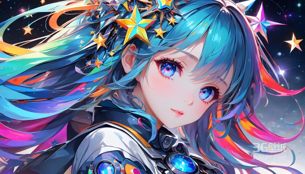 星灵动漫少女 蓝色长发星空背景插画1