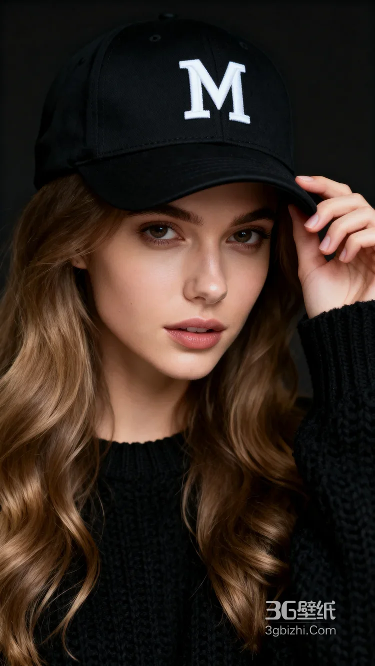 戴M字母帽女生室内时尚人像2