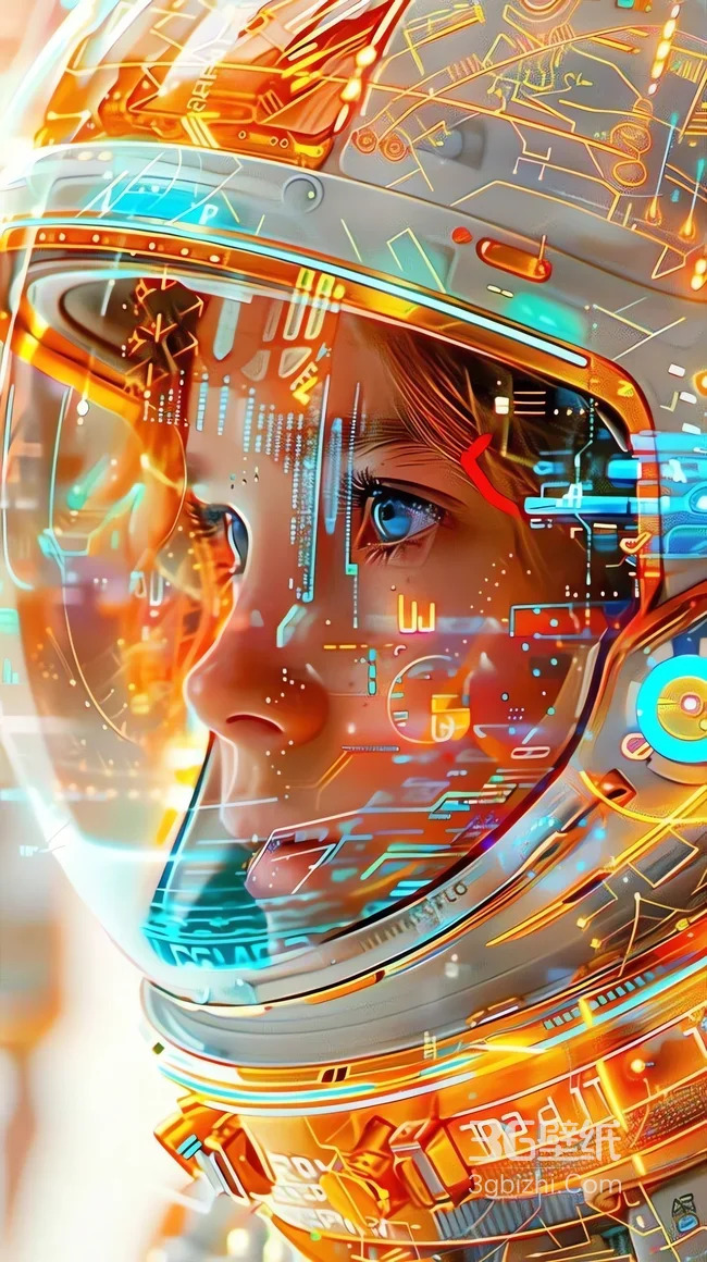 未来科技感头盔女孩宇航员插画1