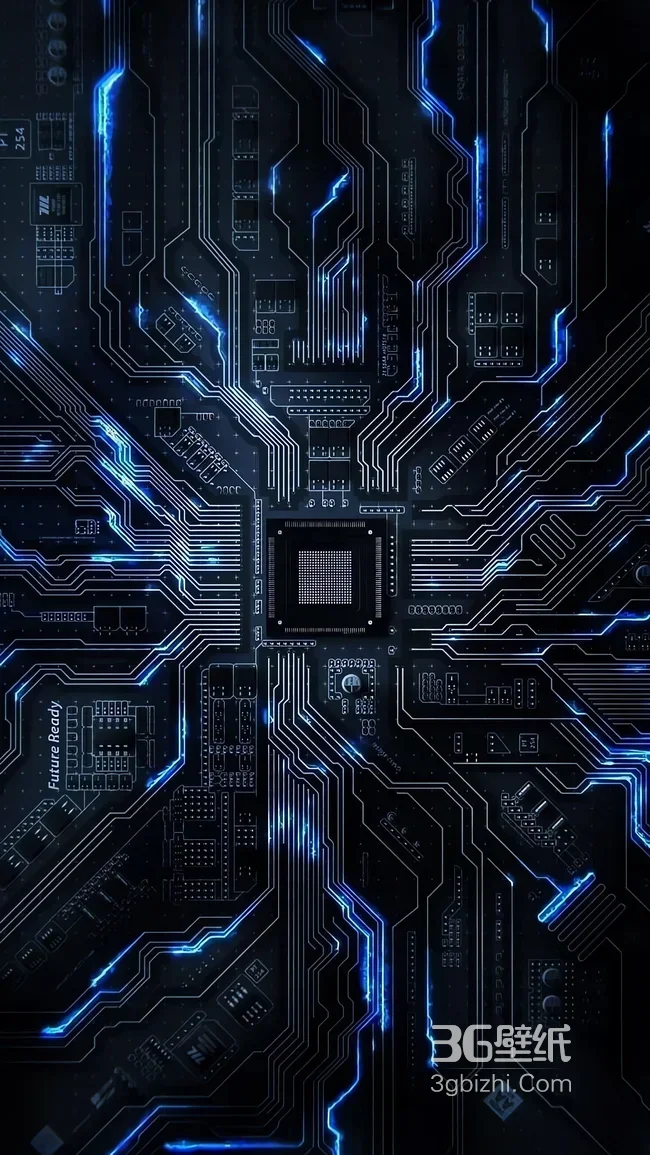 赛博朋克电路板科技蓝光壁纸1