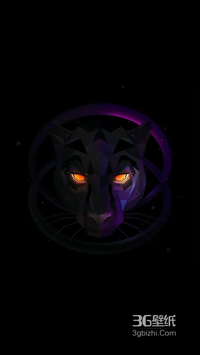 几何黑豹头 橙眼紫环暗夜低多边形1