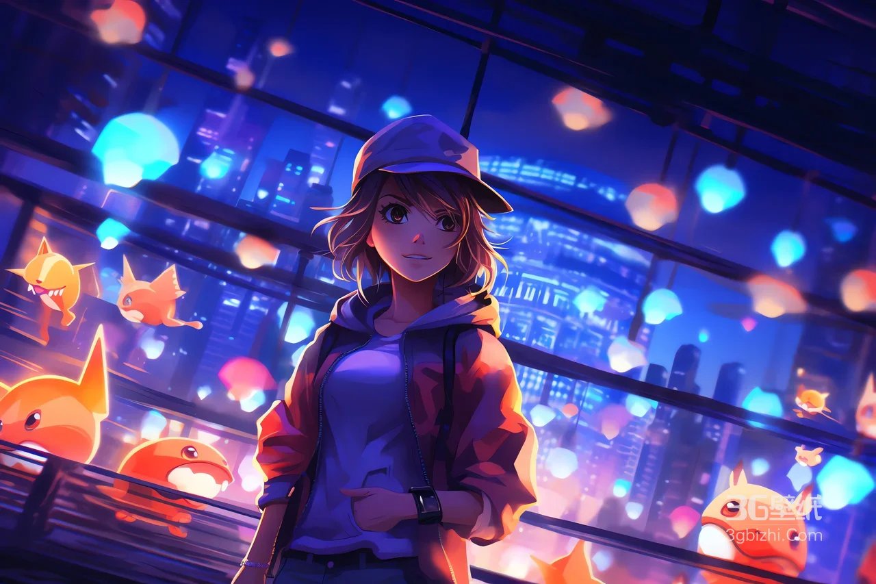 赛博少女与发光生物城市夜景动漫壁纸1