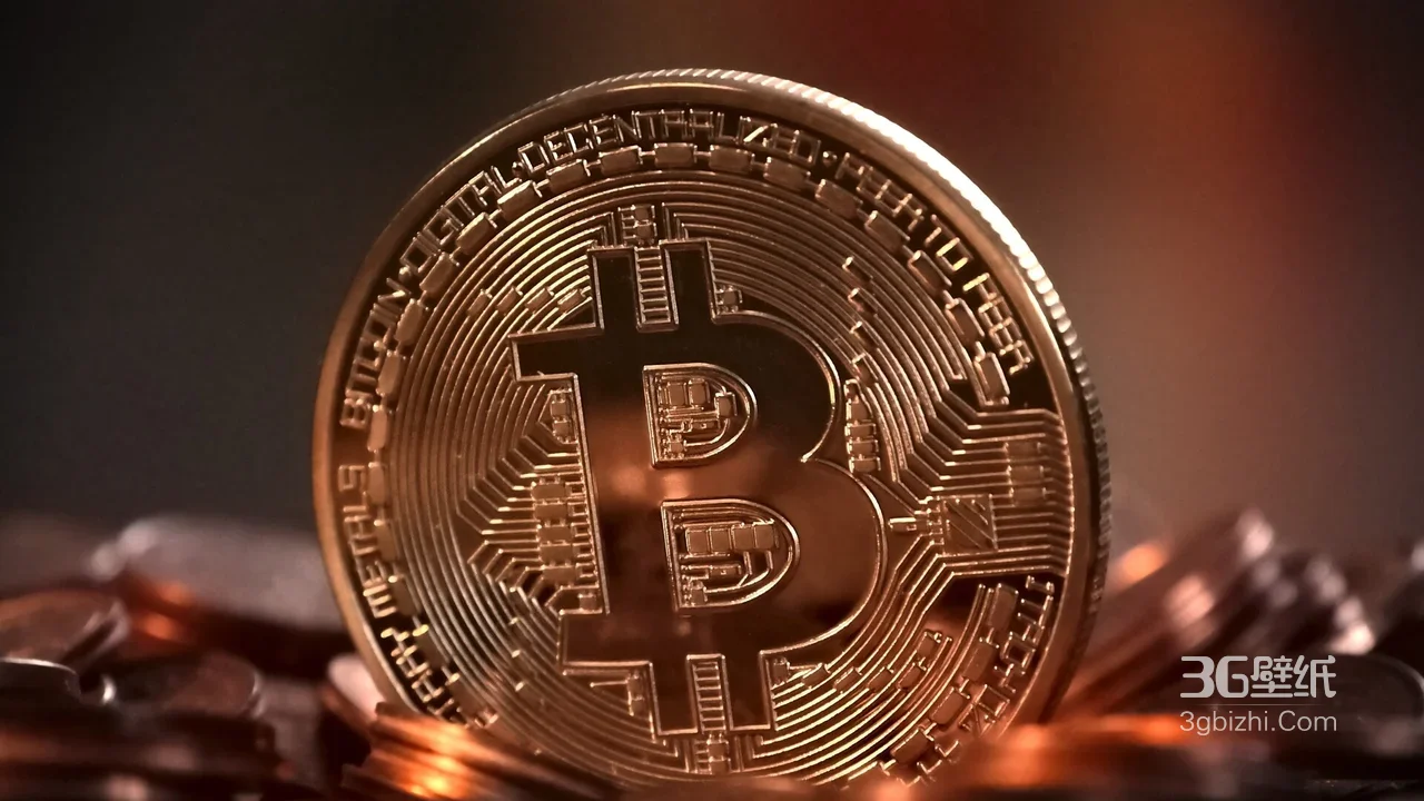 金色比特币硬币特写 虚拟货币金属质感画面1