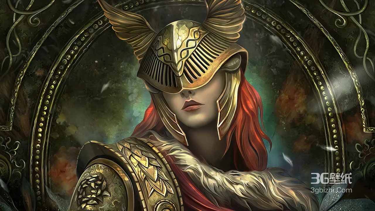 红发金甲女武神奇幻插画壁纸1