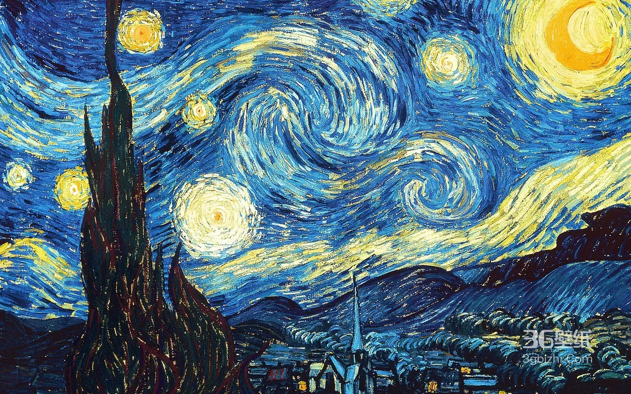 梵高圣雷米星空油画电脑桌面壁纸1