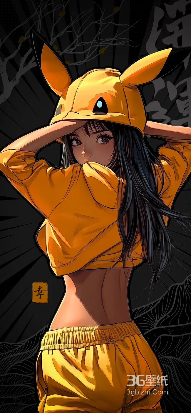 宝可梦皮卡丘装少女背影插画1