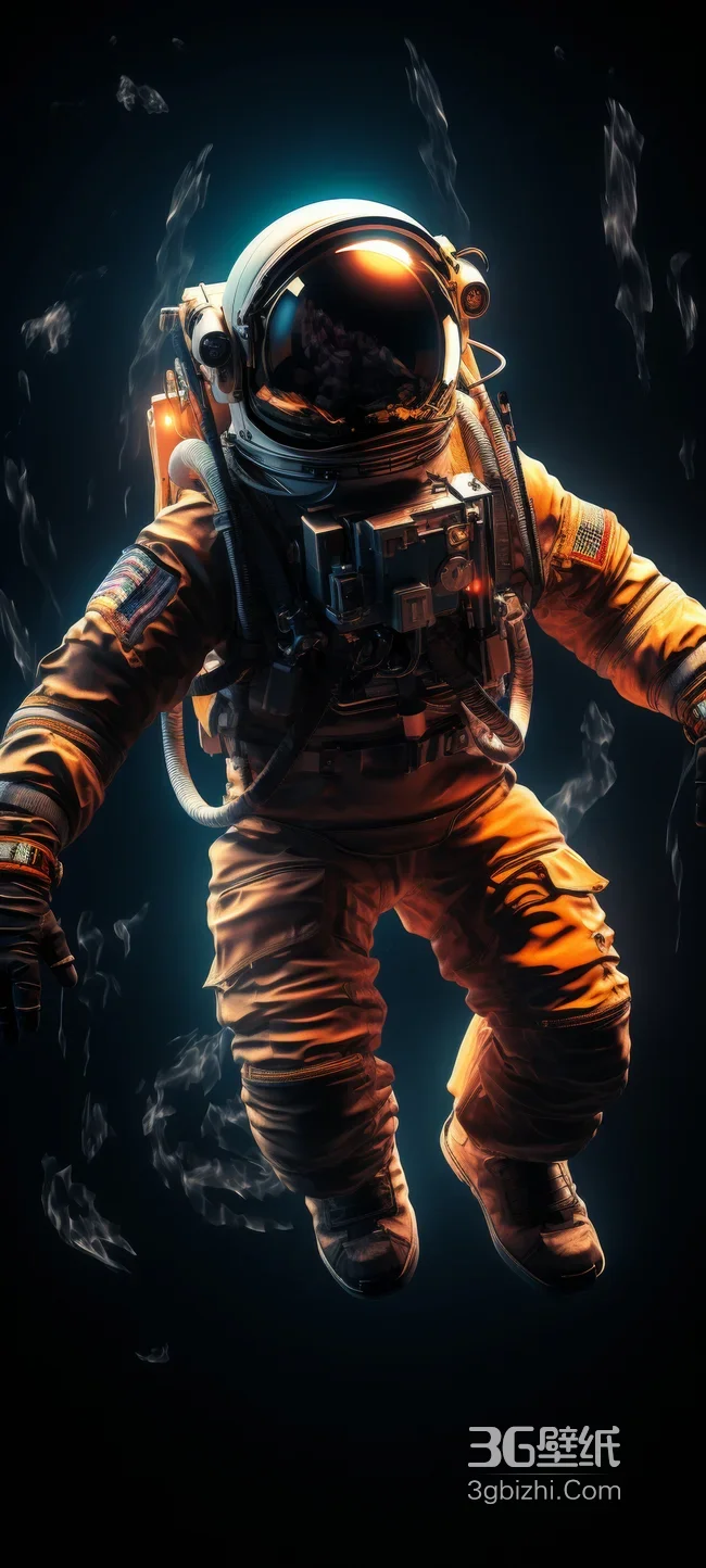 宇航员太空漂浮霓虹光晕橙色宇航服1