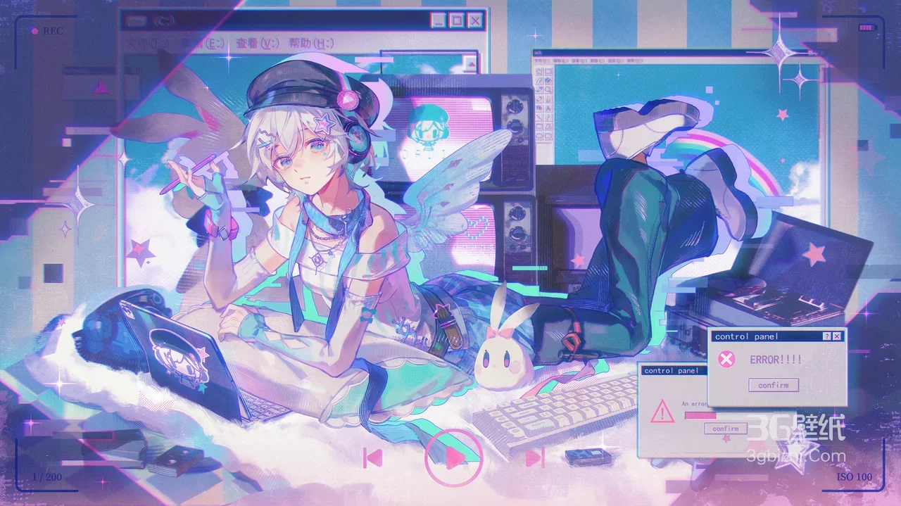 白发少女赛博科技房间二次元场景1
