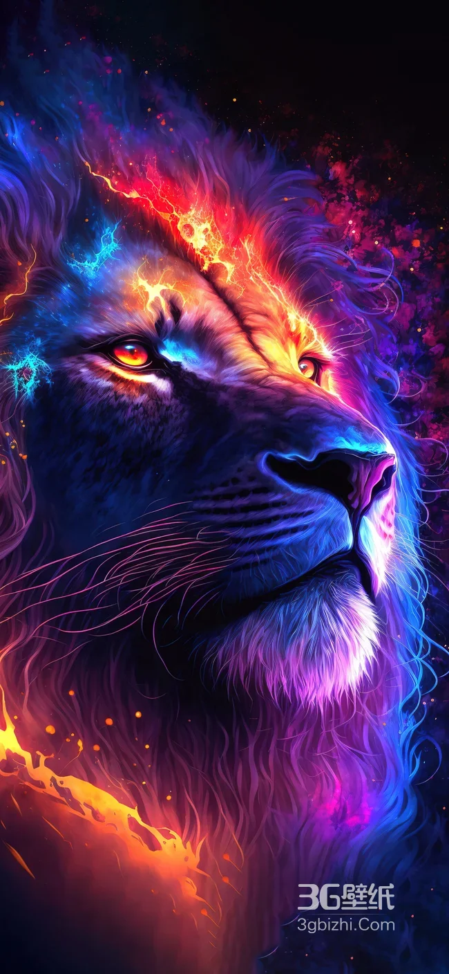霓虹奇幻狮子燃魂头像 赛博星空炫彩风1