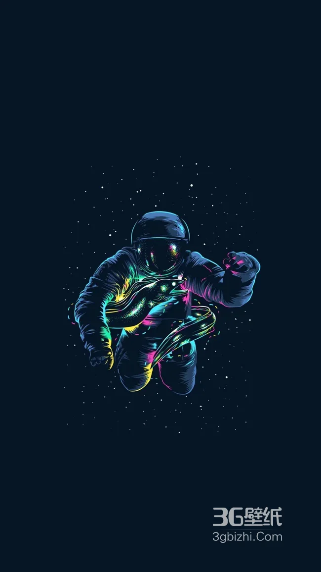 霓虹宇航员太空漂浮发光星空插画1