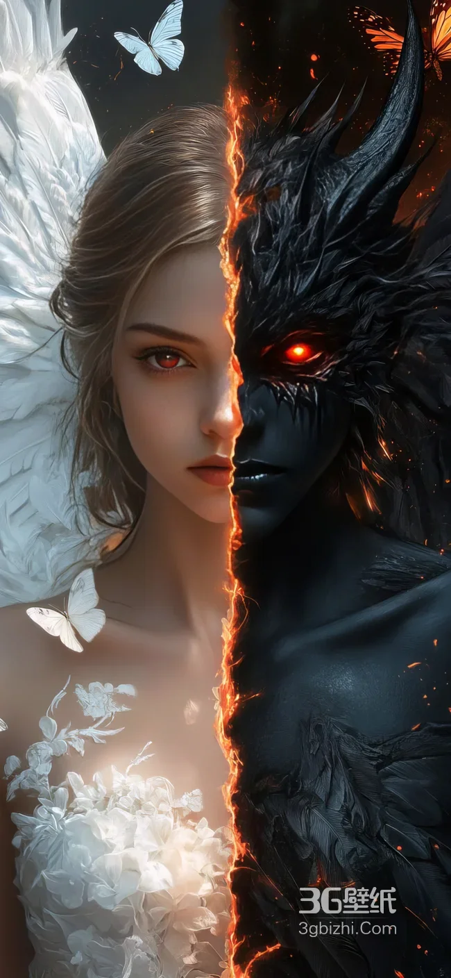 天使恶魔双面绝美女子奇幻插画1