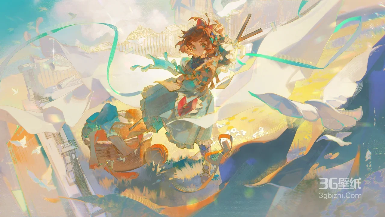 二次元戴帽少女空中幻想场景插画1