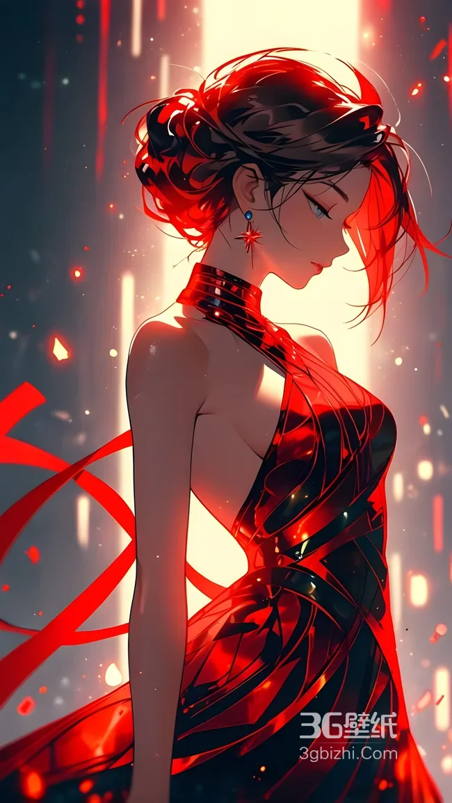 红黑礼服盘发女子 光影飘带红芒碎片1