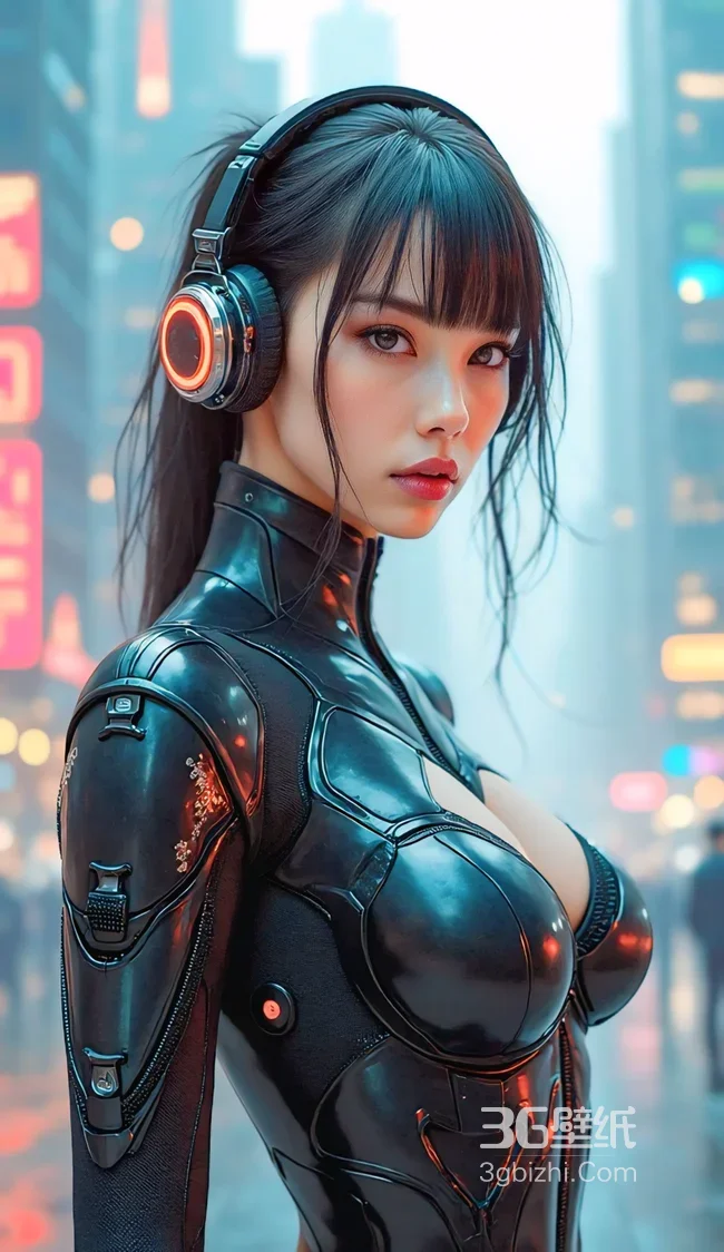 赛博朋克都市耳机少女未来科技风1