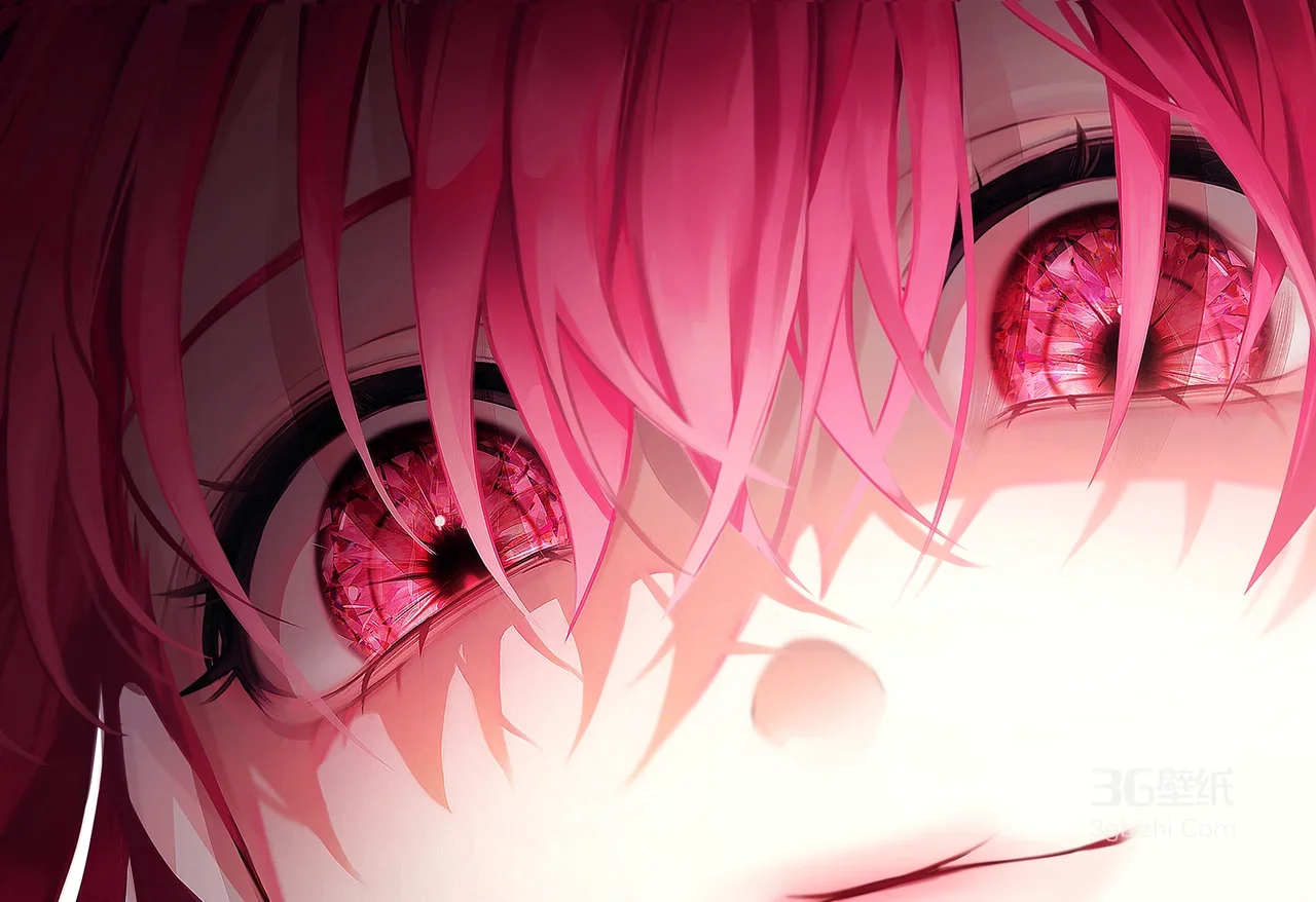 二次元粉发红眼动漫少女精致插画1