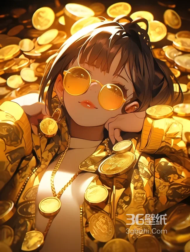 动漫金币女孩戴金色眼镜二次元插画1