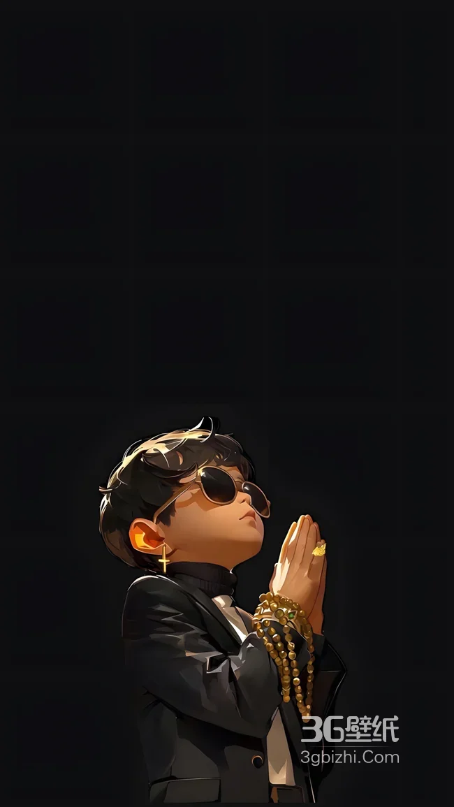 墨镜黑西装男孩合十祈祷戴金饰1