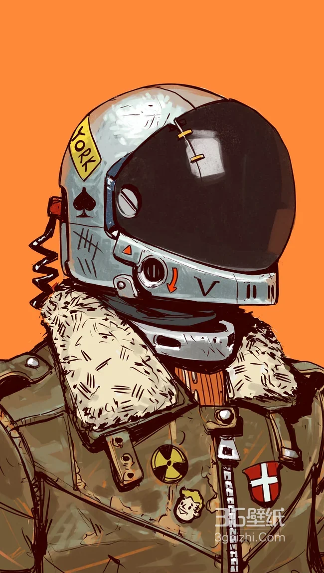 V字头盔宇航员军绿徽章插画1