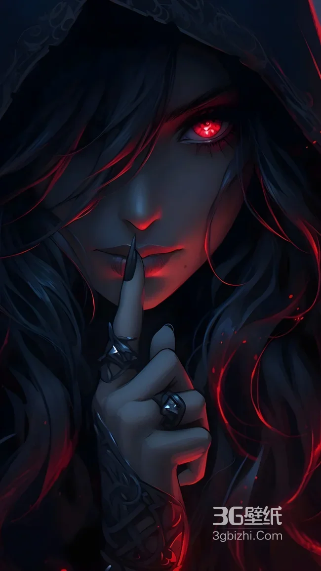 红瞳兜帽暗发黑长直神秘女性1