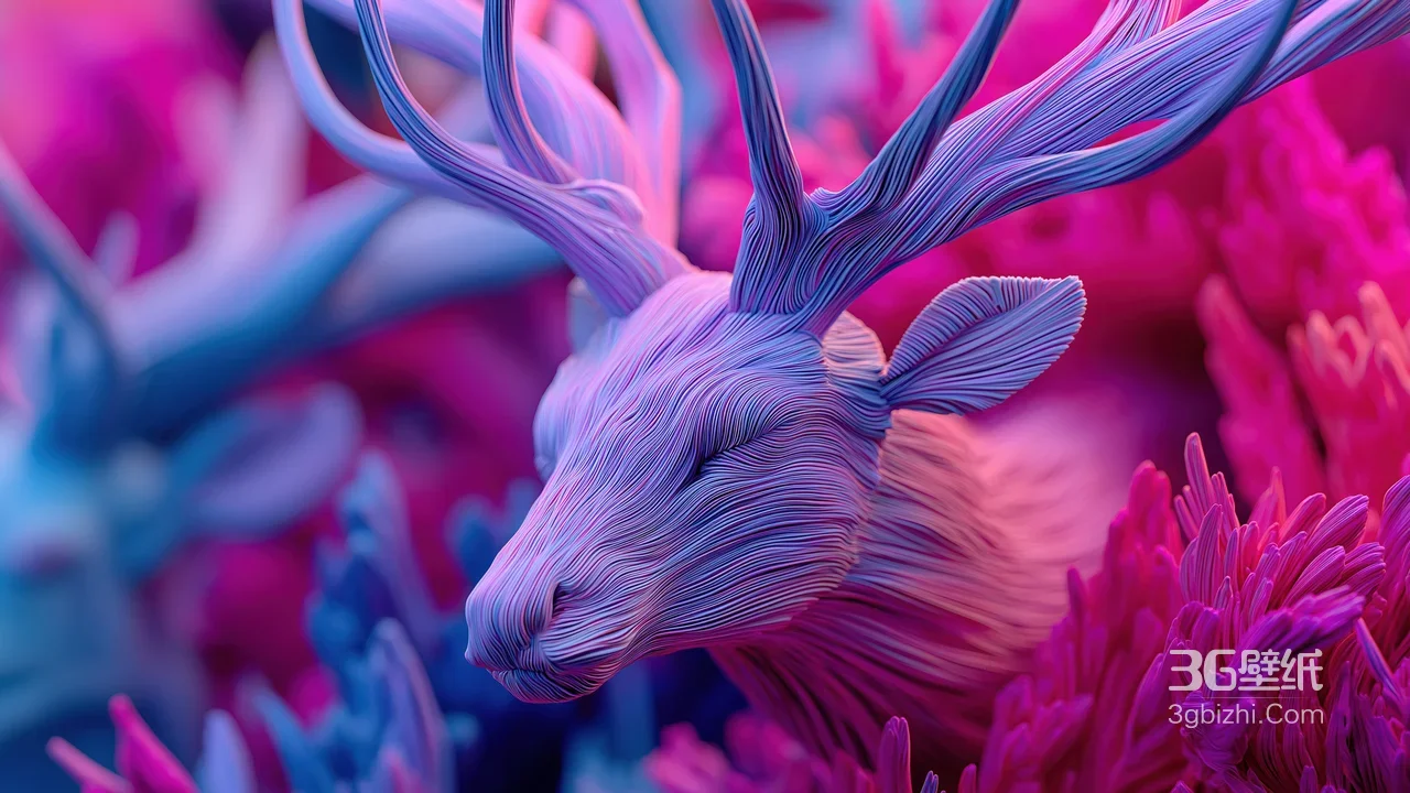 奇幻鹿首粉紫渐变艺术梦幻壁纸1