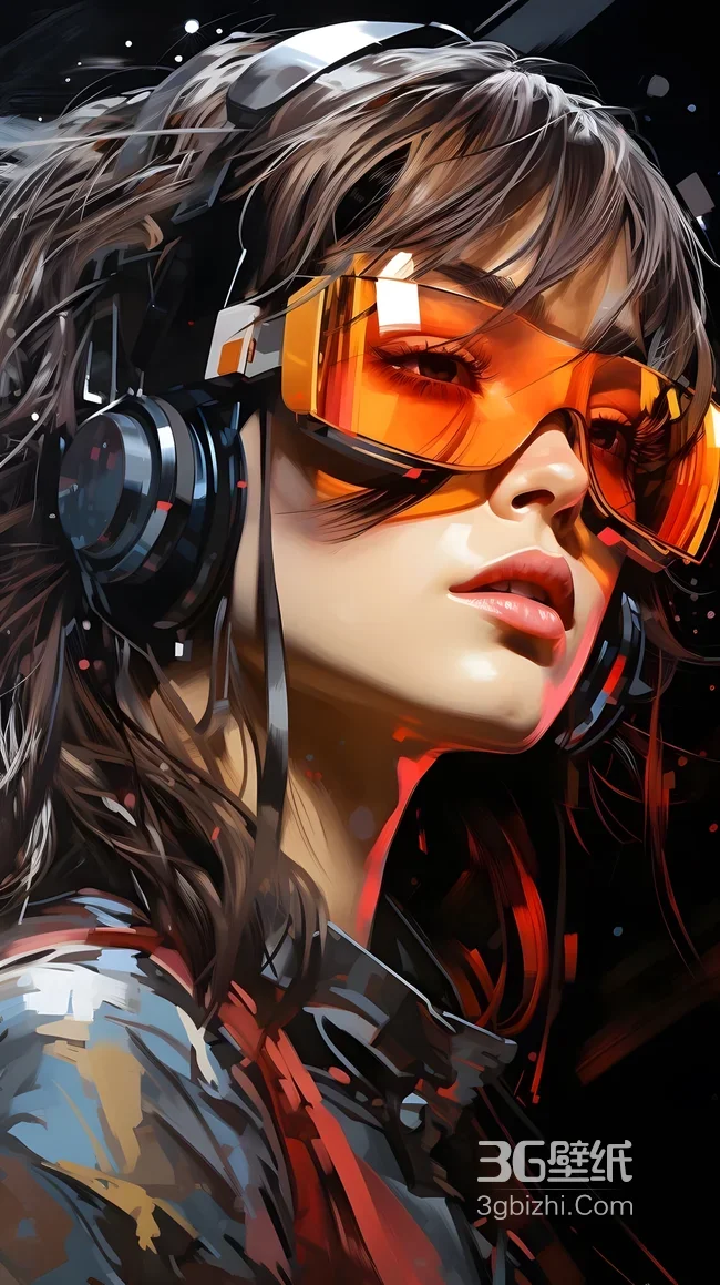 赛博风护目镜耳机少女科技插画1