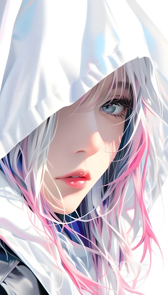 兜帽银发粉蓝挑染动漫少女唯美头像1