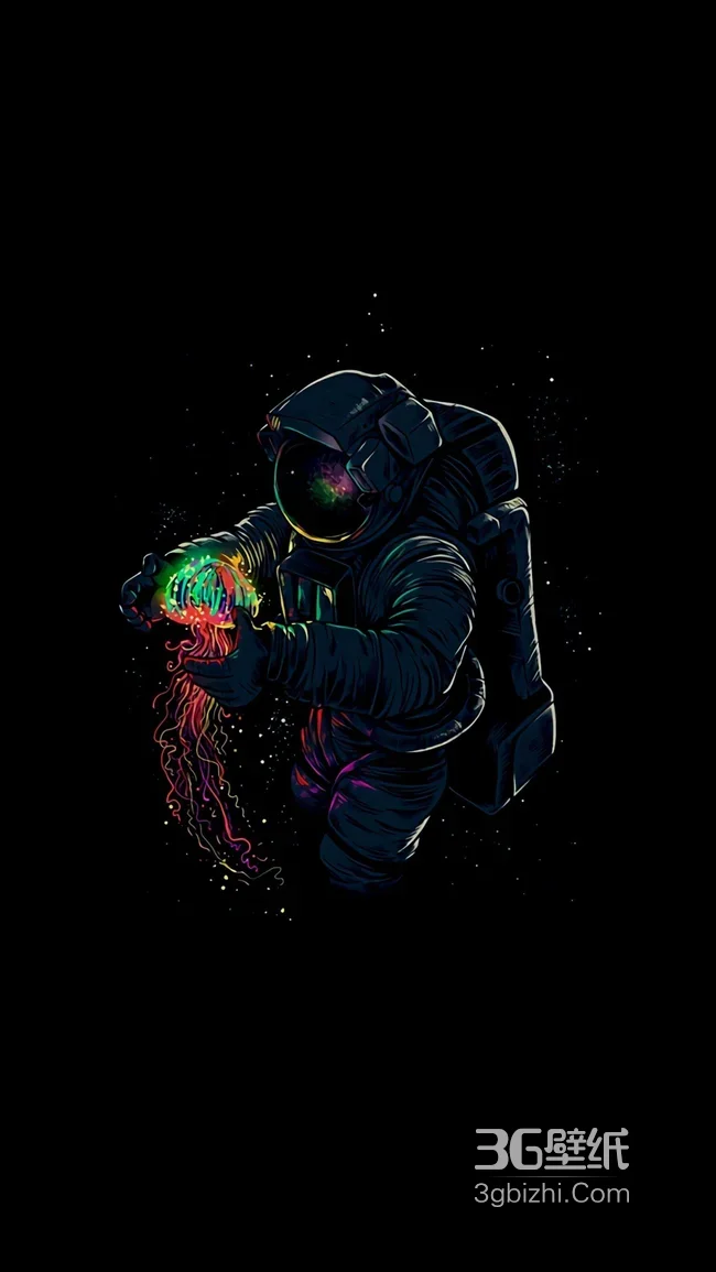 宇航员太空捧发光星云插画1