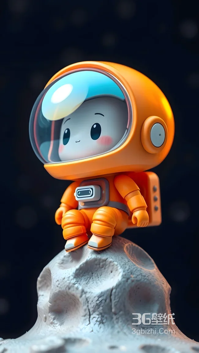 卡通宇航员坐月球岩石上1