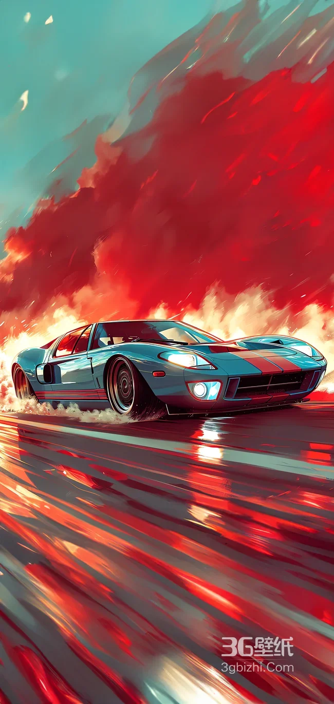 福特GT跑车烈焰赛道艺术概念壁纸1