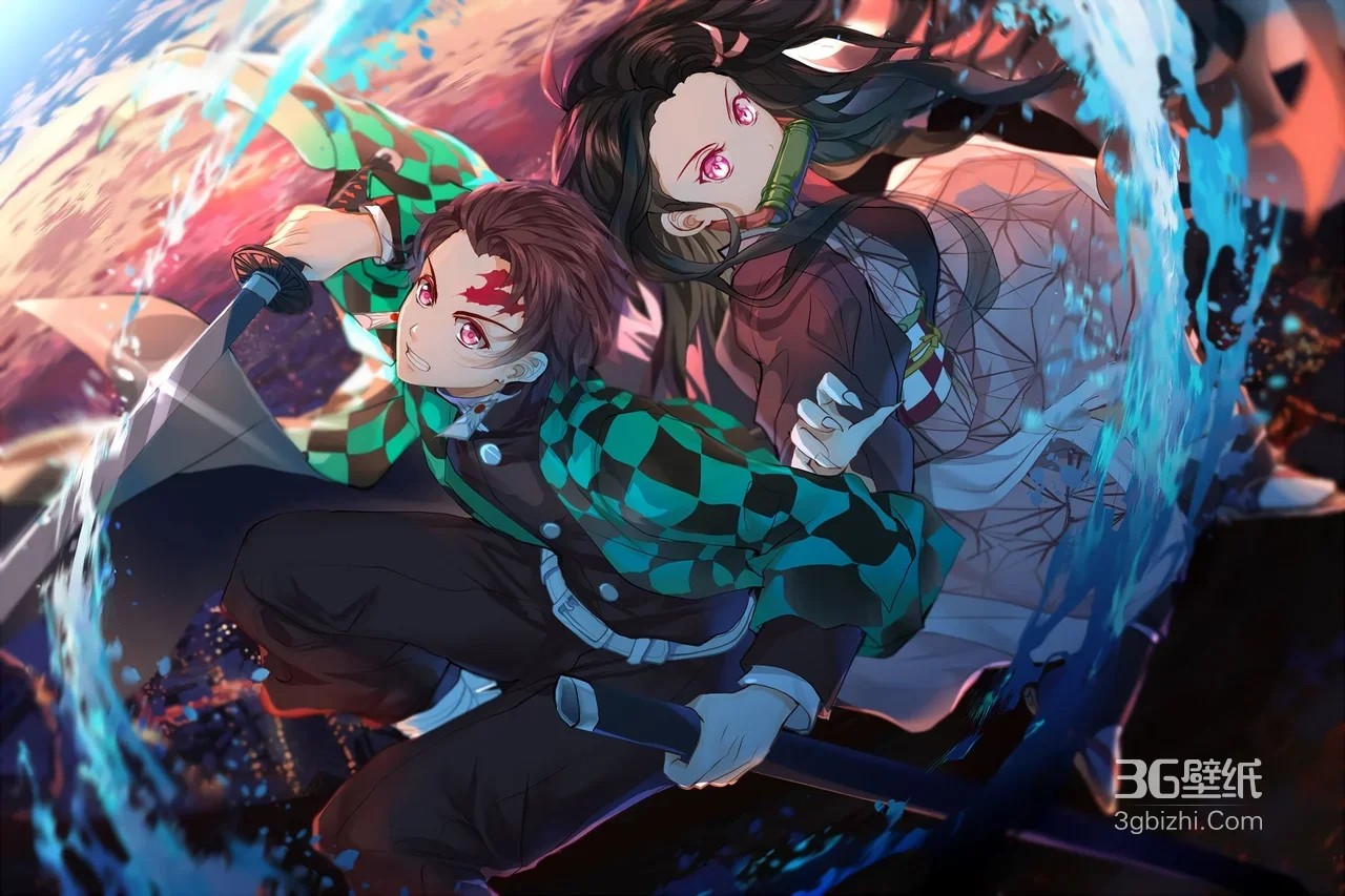 鬼灭之刃炭治郎祢豆子水墨战斗场景1