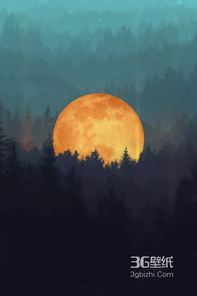 雾林满月夜景插画壁纸1