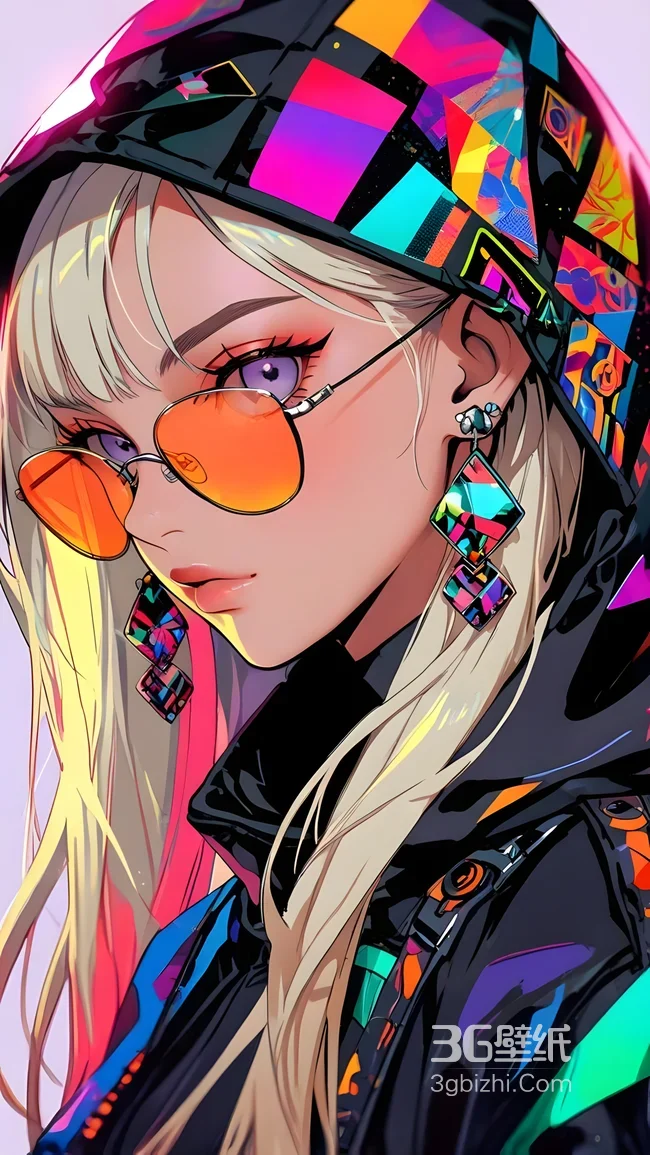 赛博朋克霓虹风金发少女彩色连帽衫1