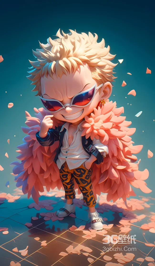 海贼王Q版多弗朗明哥粉羽大衣动漫壁纸1