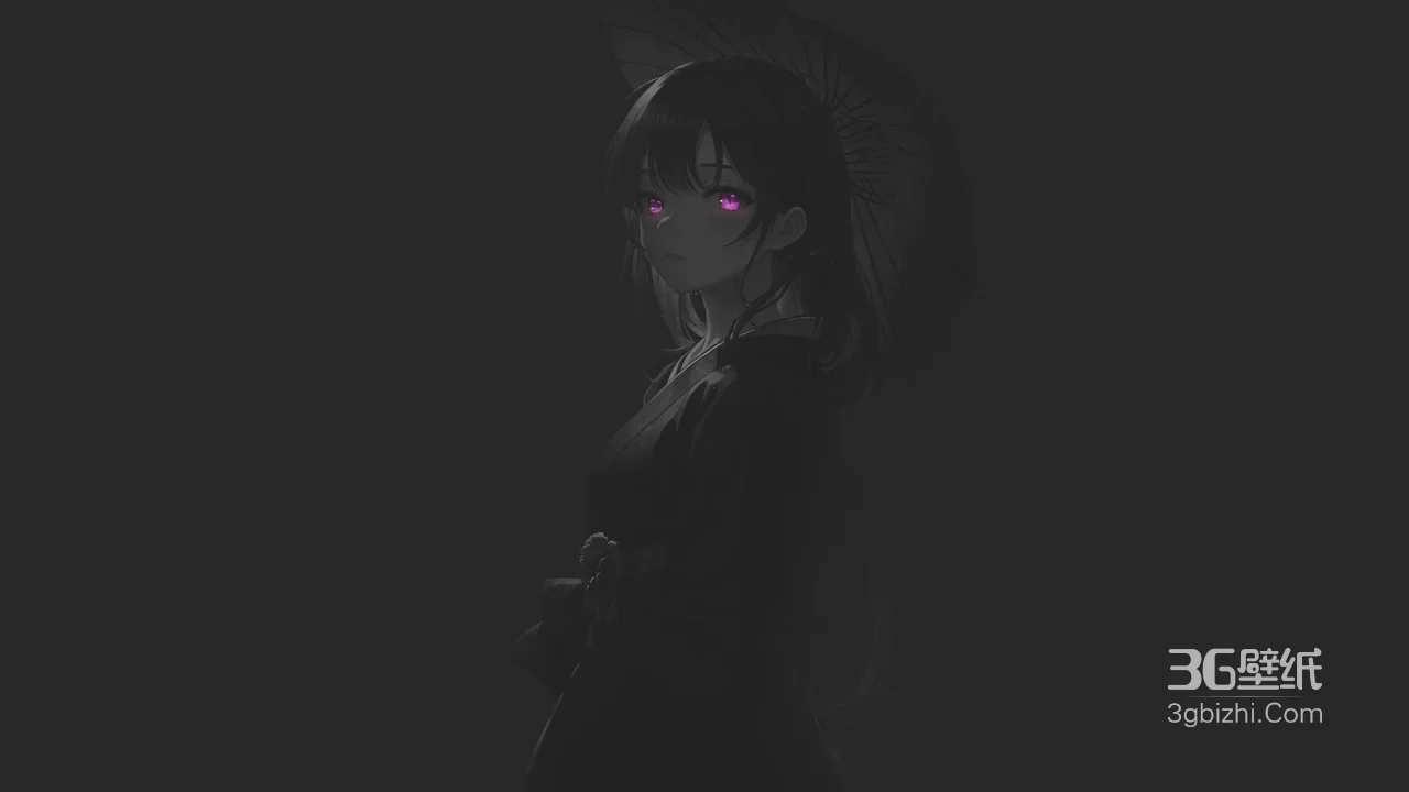 黑发紫瞳少女侧身剪影动漫风壁纸1