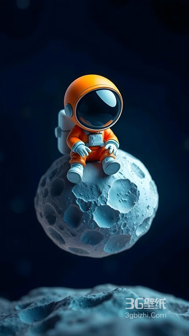 3D卡通宇航员静坐月球插画1