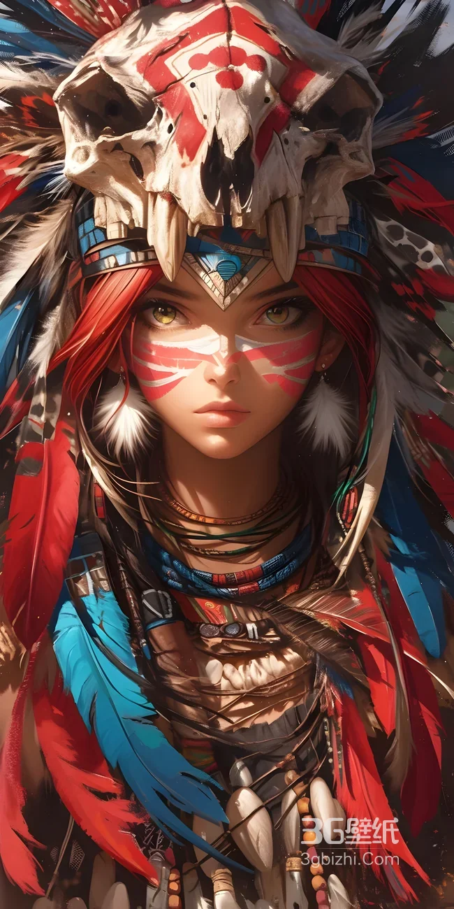 印第安部落图腾少女彩绘肖像1