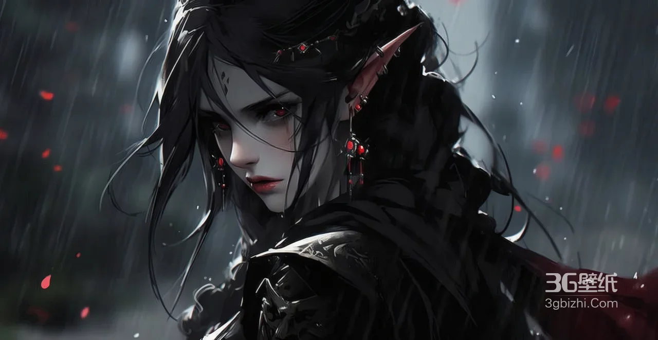 暗黑精灵雨中森林少女唯美插画1