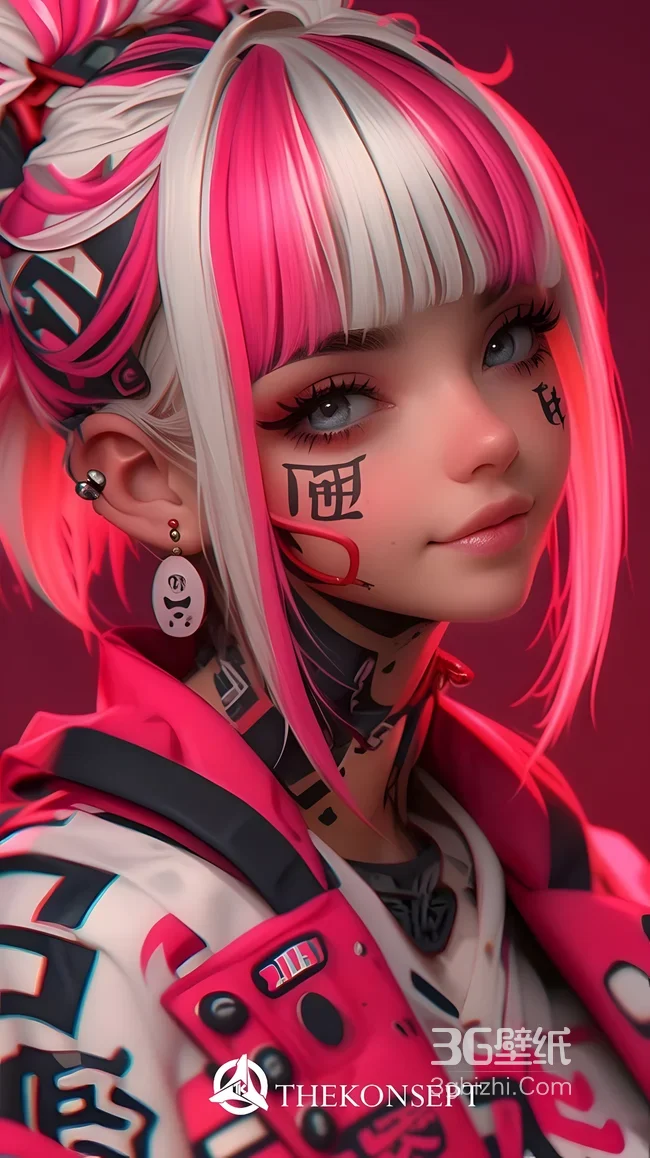 粉白发纹身少女 THEKONSEP T动漫插画1