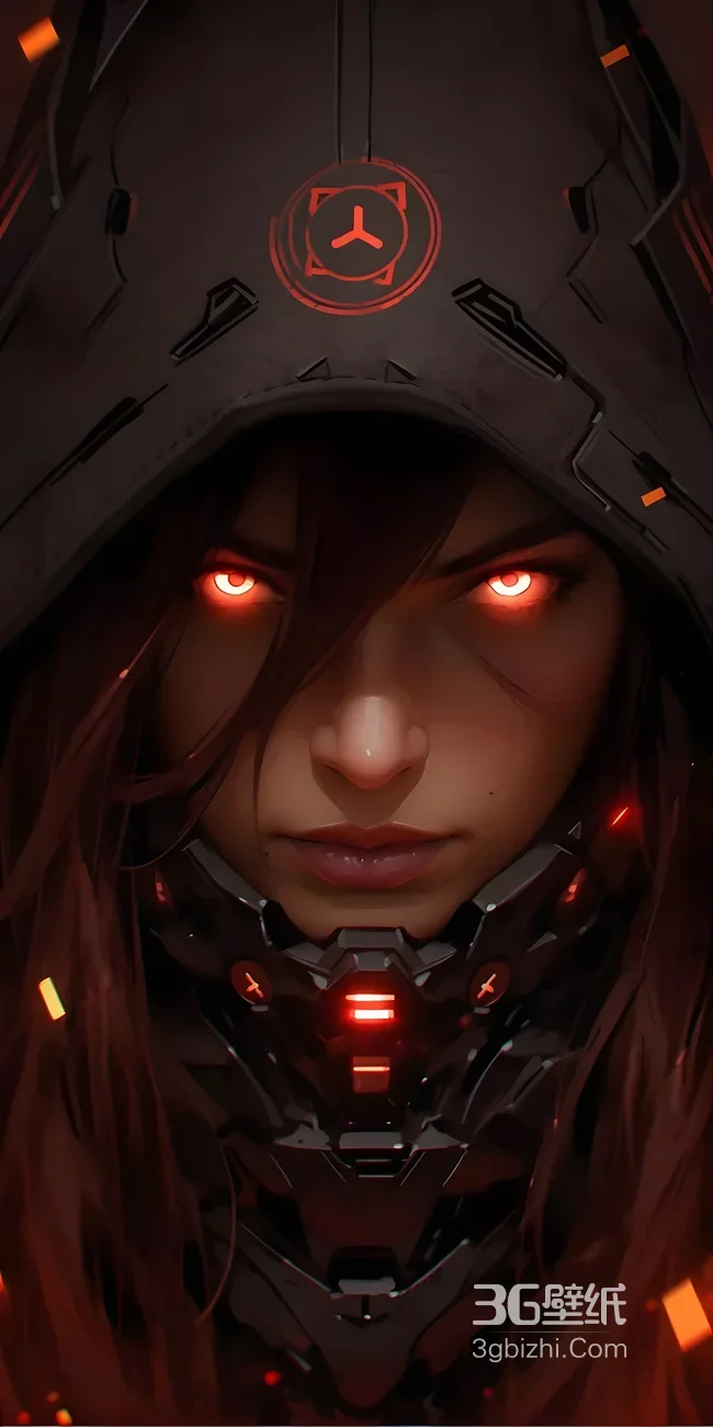 赛博朋克红瞳机械女战士-AIGC1