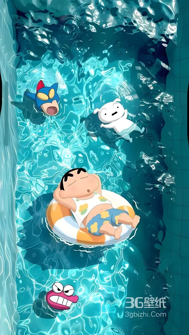蜡笔小新与伙伴泳池戏水夏日卡通图1