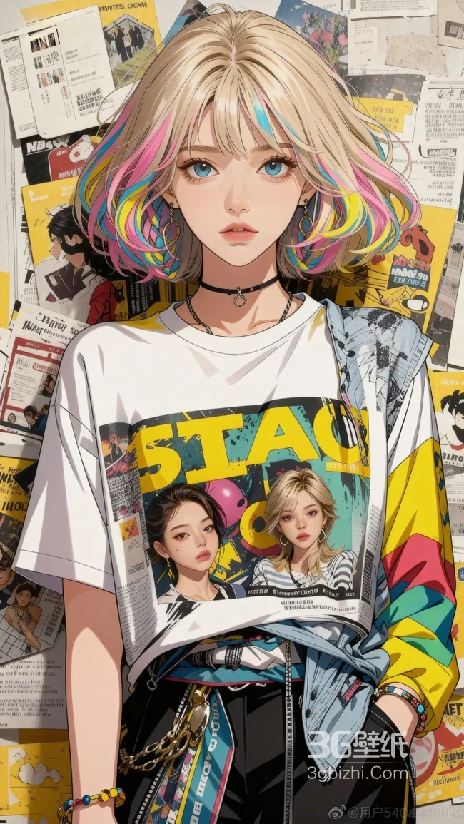 金发彩尾少女 海报墙二次元潮流插画-AIGC1
