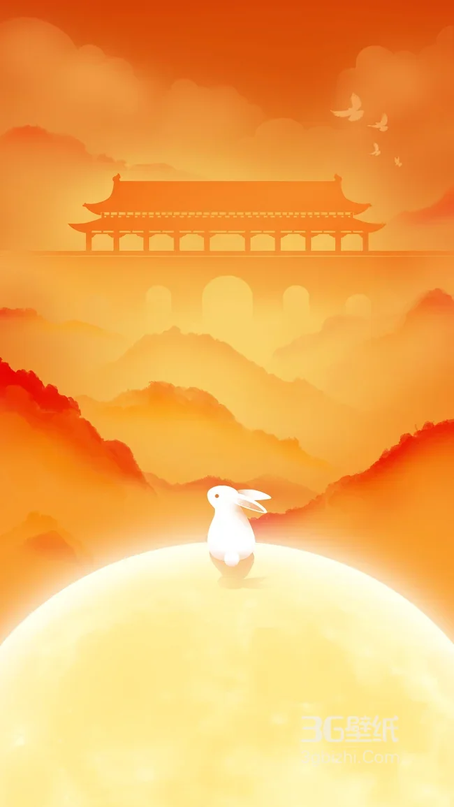 中秋玉兔踏月望故宫插画1