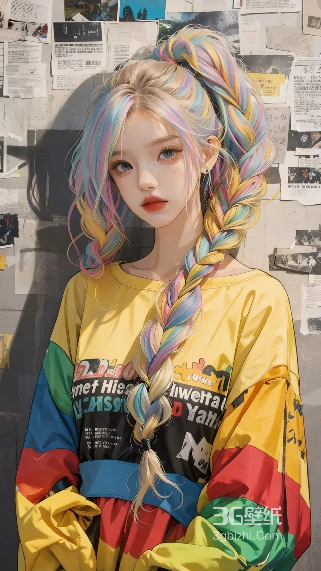 彩色麻花辫AI少女潮流穿搭-AIGC1
