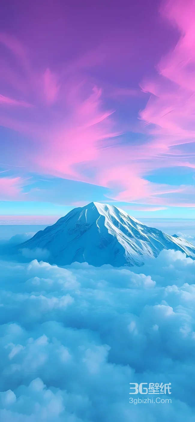 巍峨雪山云海之巅粉紫霞光映照仙境风光1