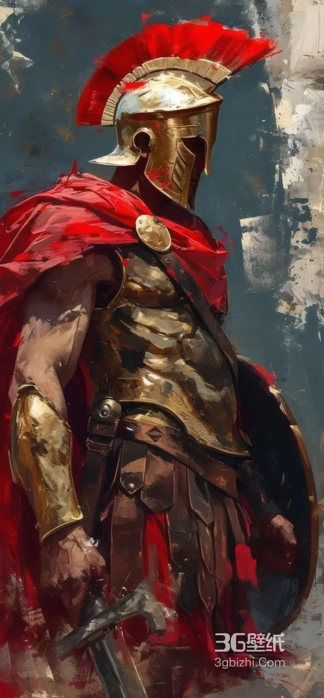 古希腊战士油画风盔甲红披风艺术插画1