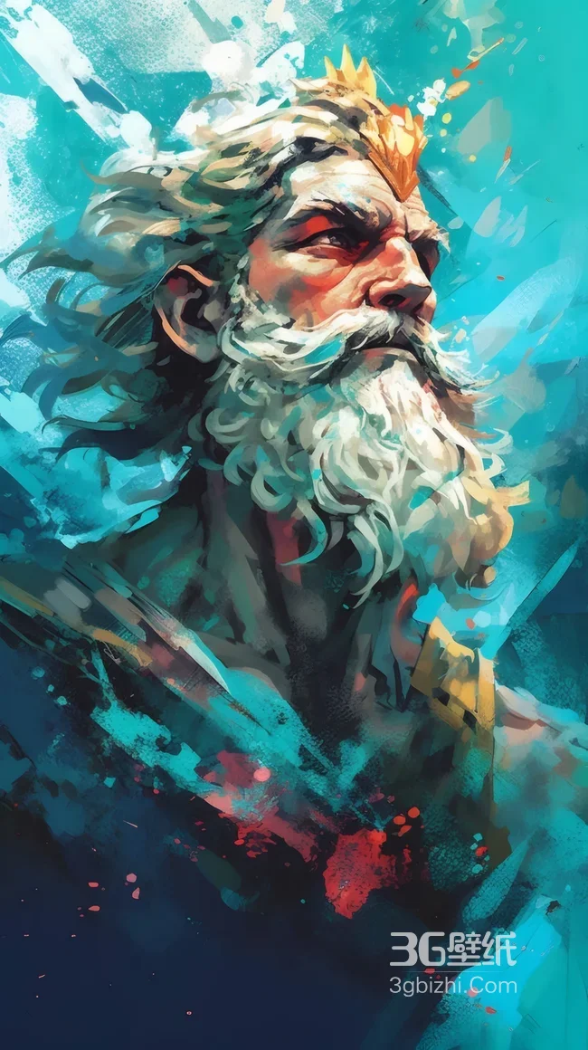 神话海神波塞冬油画风肖像插画1